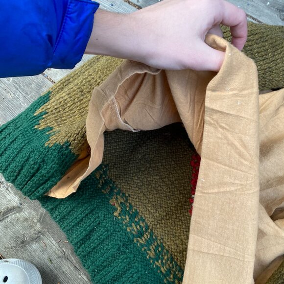 Vintage 1958 Green Goose Cowichan Handmade Woven Wool Jacket Canvas Large Canada - Picture 7 of 16